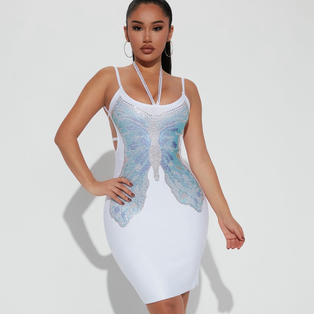 White butterfly Bandage mini dress